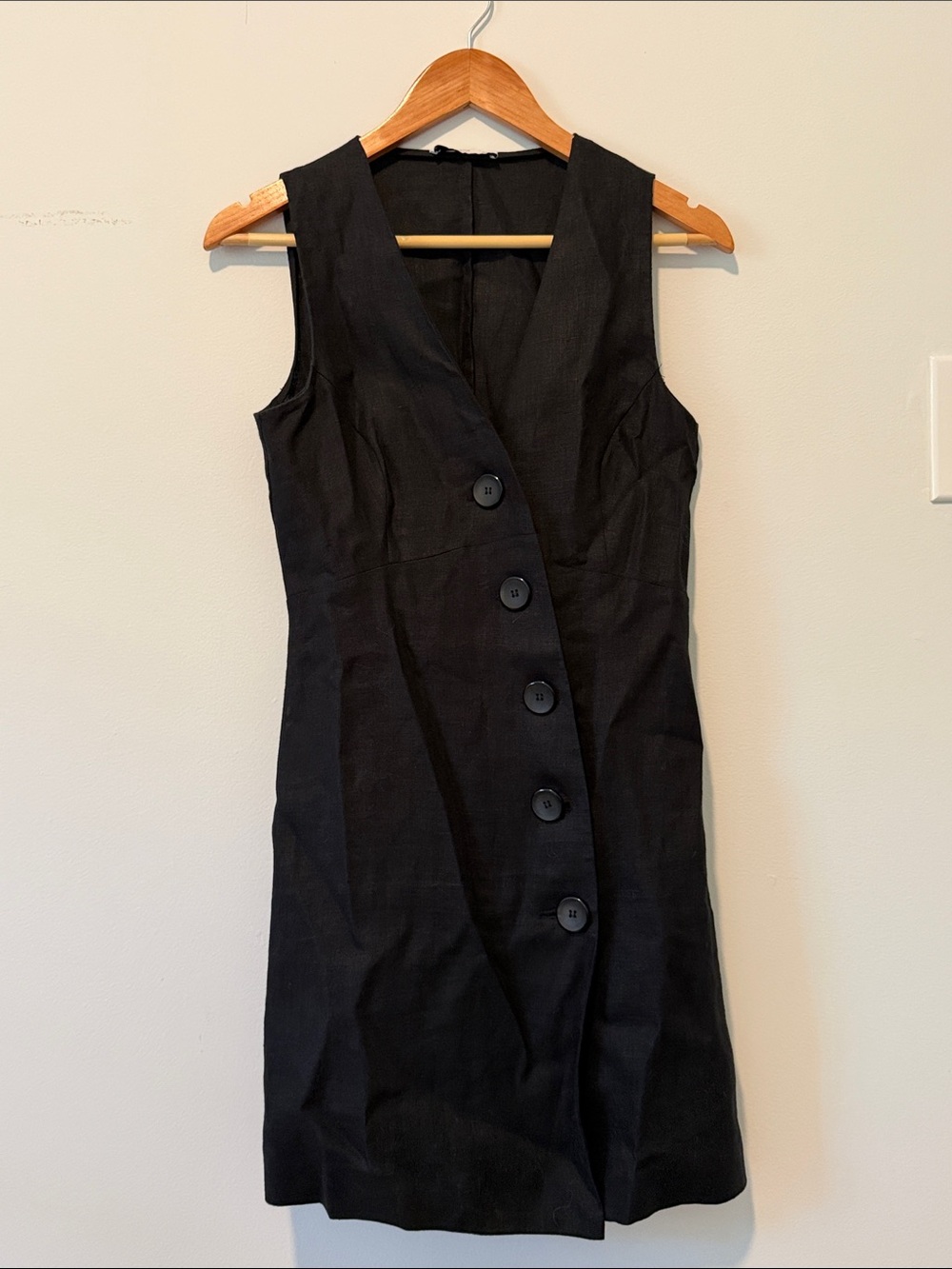 Mango Black Sleeveless Button-Front Mini Dress 100% Linen